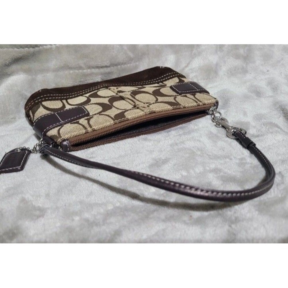 Coach Signature Small Brown Suede Zip Top Wristlet Purse w/Buckles - Picture 10 of 11